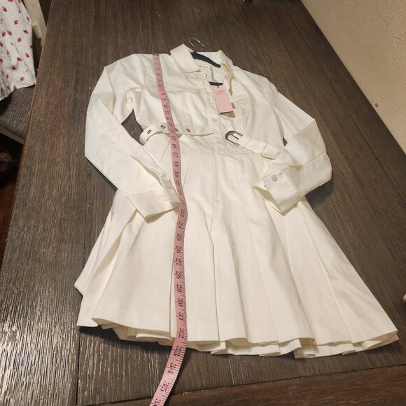 Avec Les Files Belted Cotton Blend Pleated Shirtdress NWT White Size 2 - Picture 2 of 13
